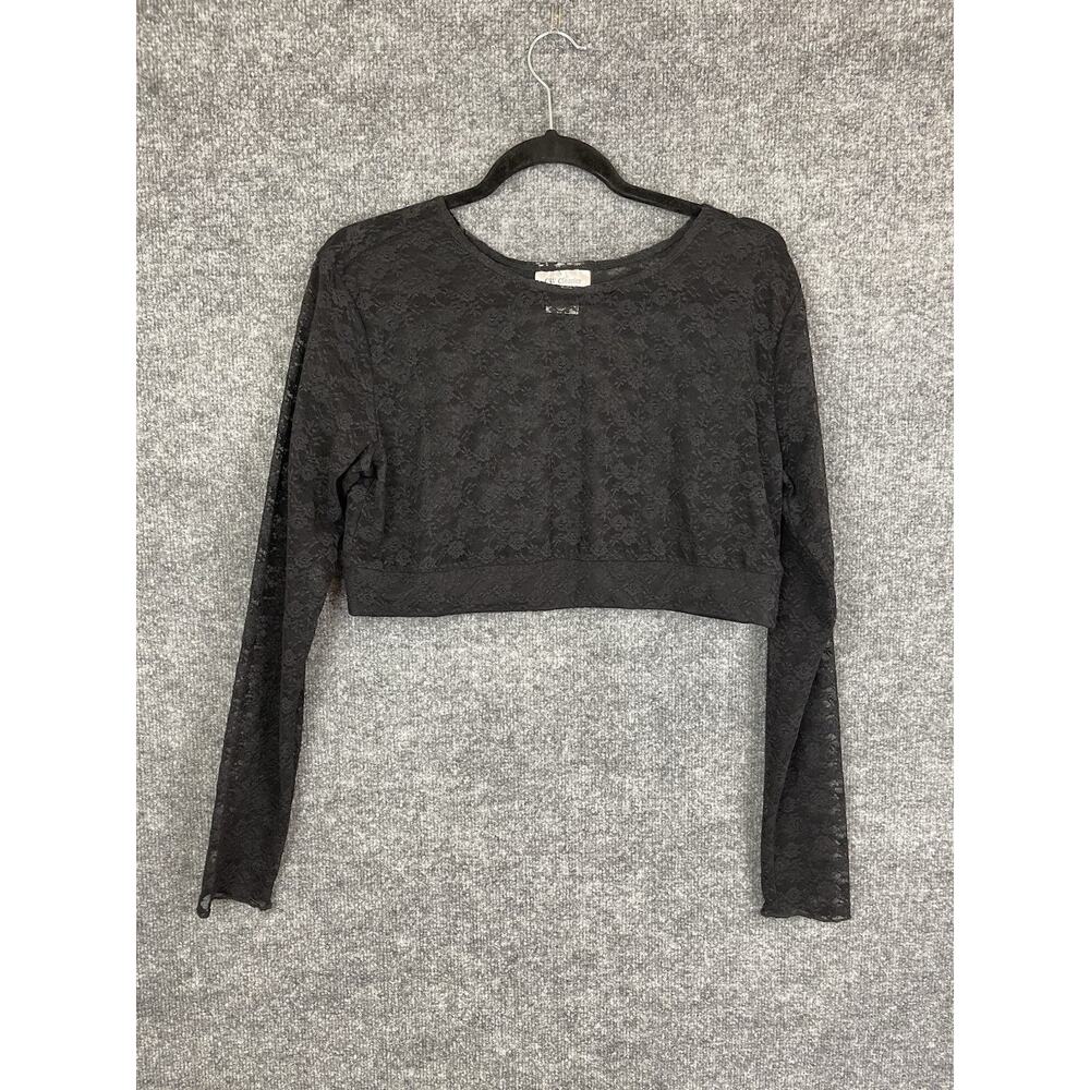 CW Classics size medium Black Lace long‎ sleeve top round neck Cropped